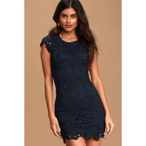 Lulus Romance Language Navy Blue Backless Lace Dress - Size S